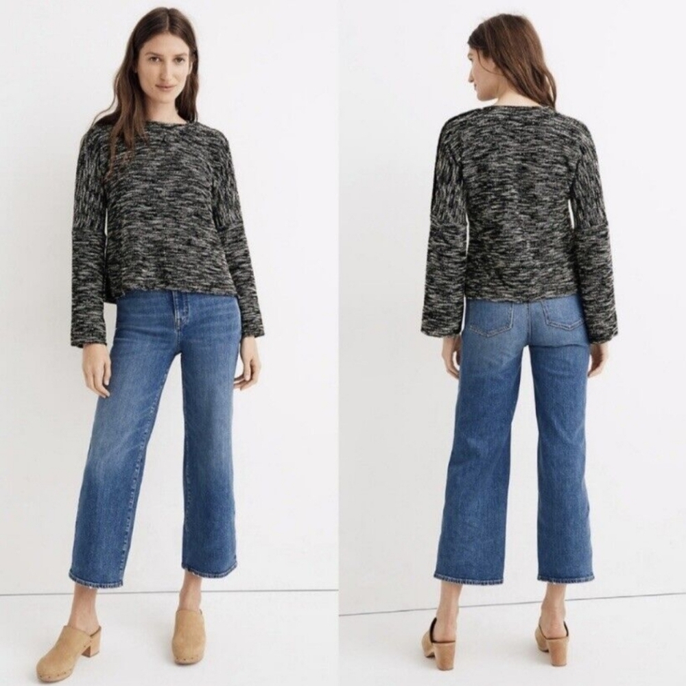 Madewell Women's Button Shoulder Wide-Sleeve Top, XL, Black/White.